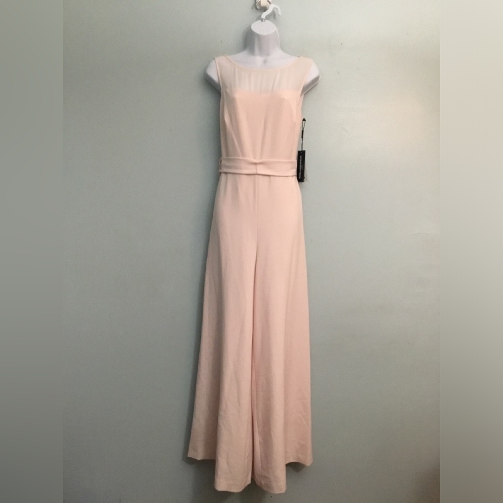 Karl Lagerfeld Pale Pink Deep-V Wide Leg Jumpsuit